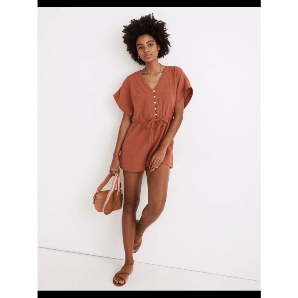 Madewell Lightestspun Cover-Up Drawstring Romper Size Small Terracotta